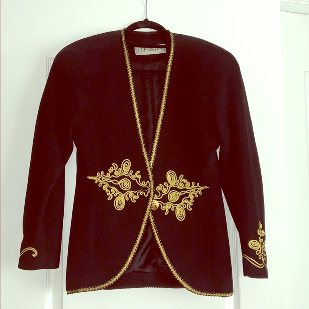 Black suit jacket with gold accents